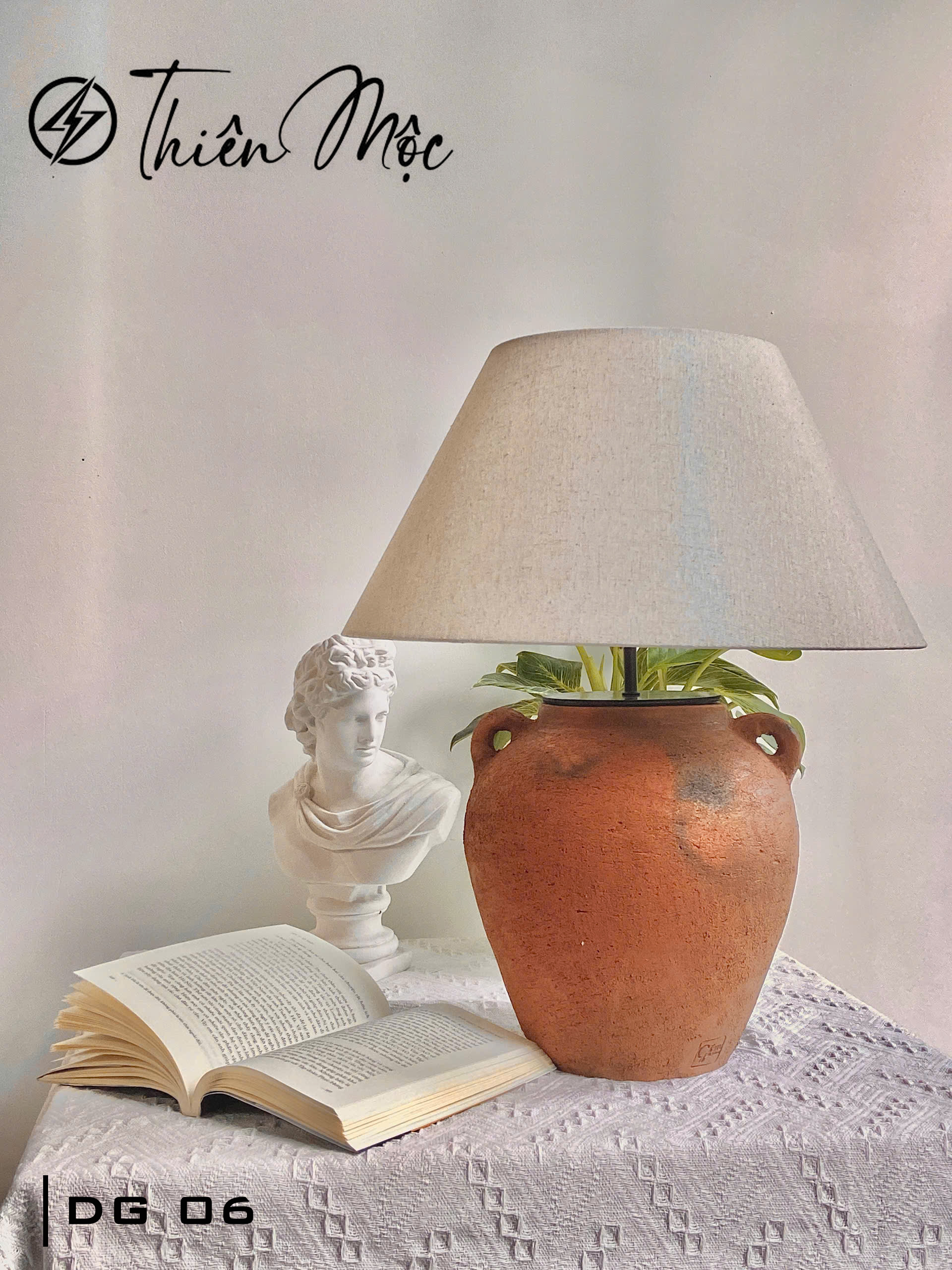 Đèn bàn gốm thủ công - Trang trí mộc mạc, độc bản từ thiên nhiên DG06 - 2